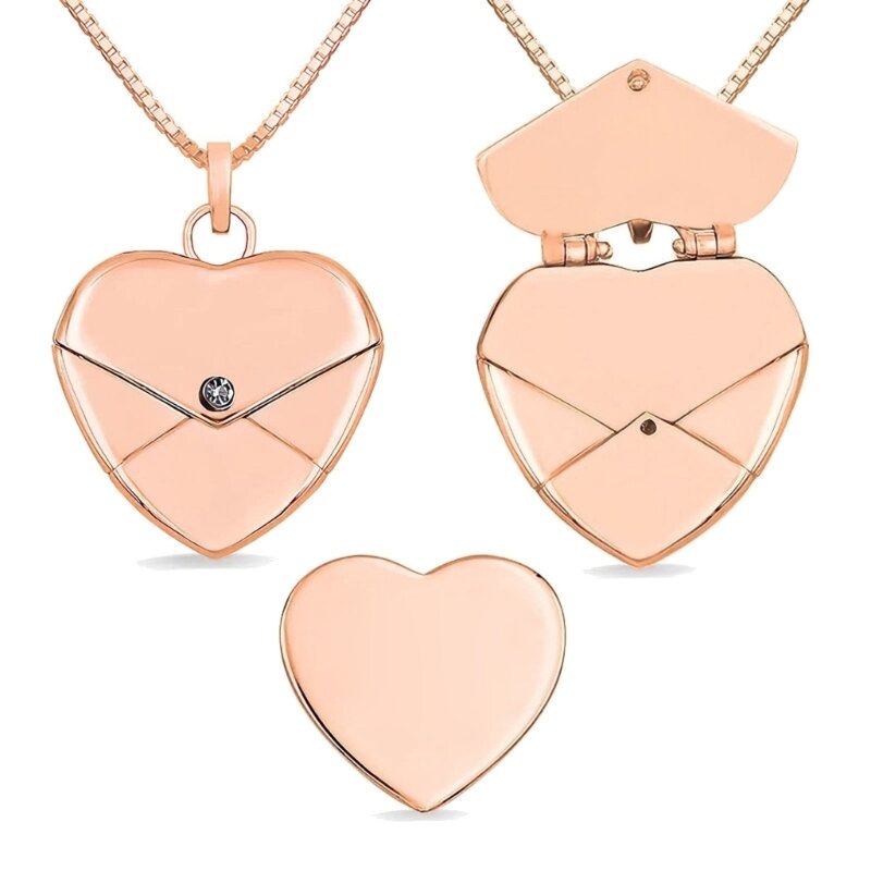 Stainless Steel Engravable Heart Envelope Locket Heart Envelope Necklace Heart Pendant Necklace Woman Party Jewelry Gift