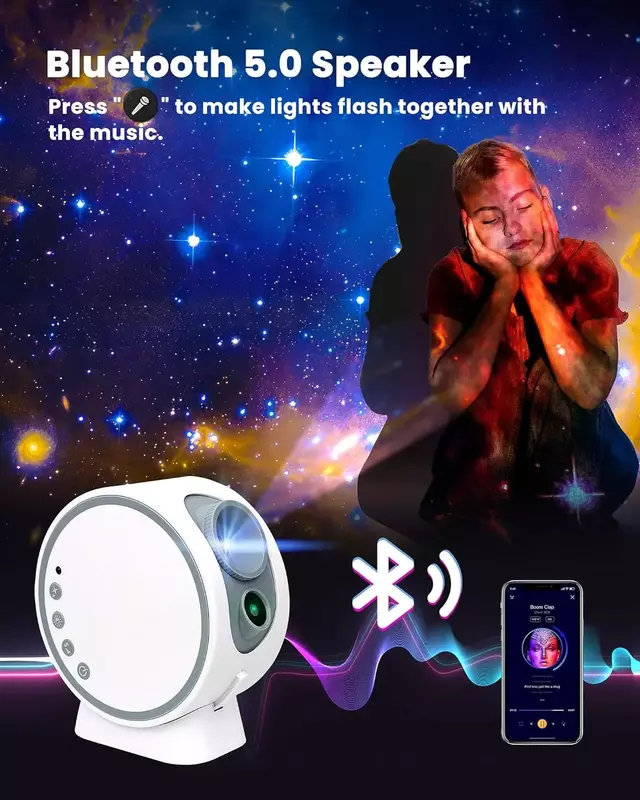Lampu malam proyektor galaksi Planetarium LED, lampu proyektor galaksi dengan musik Bluetooth yang dapat disesuaikan, lampu proyektor bintang untuk dekorasi kamar tidur, hadiah anak-anak