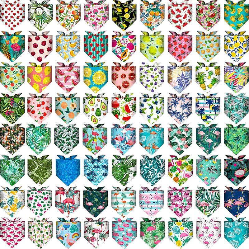 30Pack Spring  Floral And Summer Fruit Cute Dog Bandanas Soft Triangle Dog Scarfs Polyester Bandana for Small Medium Large Pets