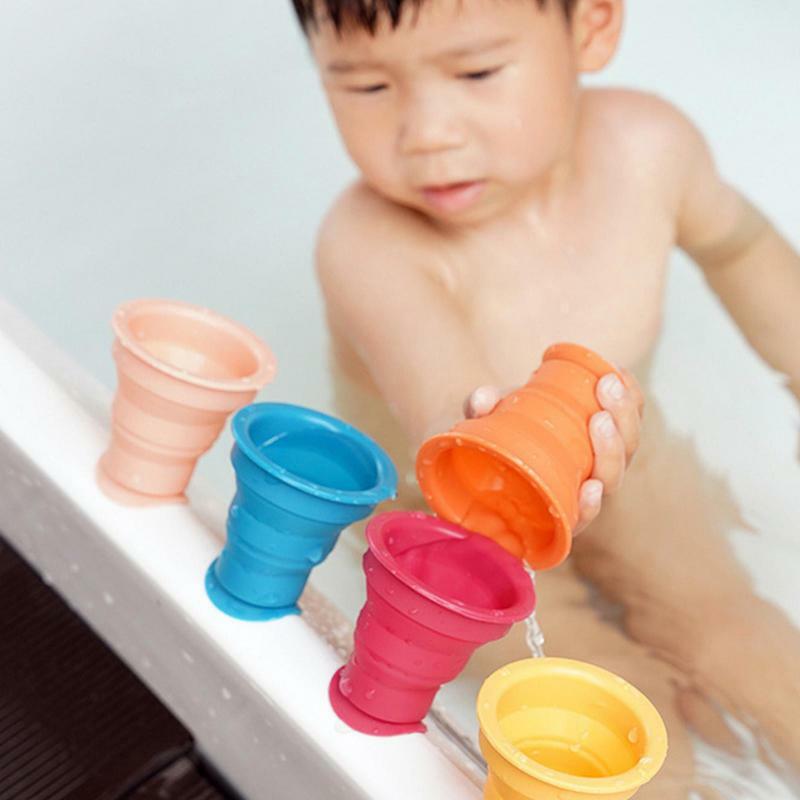Silikonowe kubki dziecięce składane przyssawki do układania w stosy kolorowe kubek do picia dla dzieci z lat kubek do picia