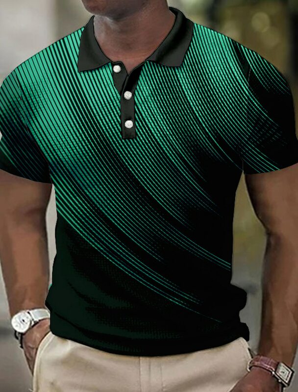 Polo con botones para hombre, camisa de Golf con solapa, estampado gráfico degradado, ropa de calle de manga corta de verano