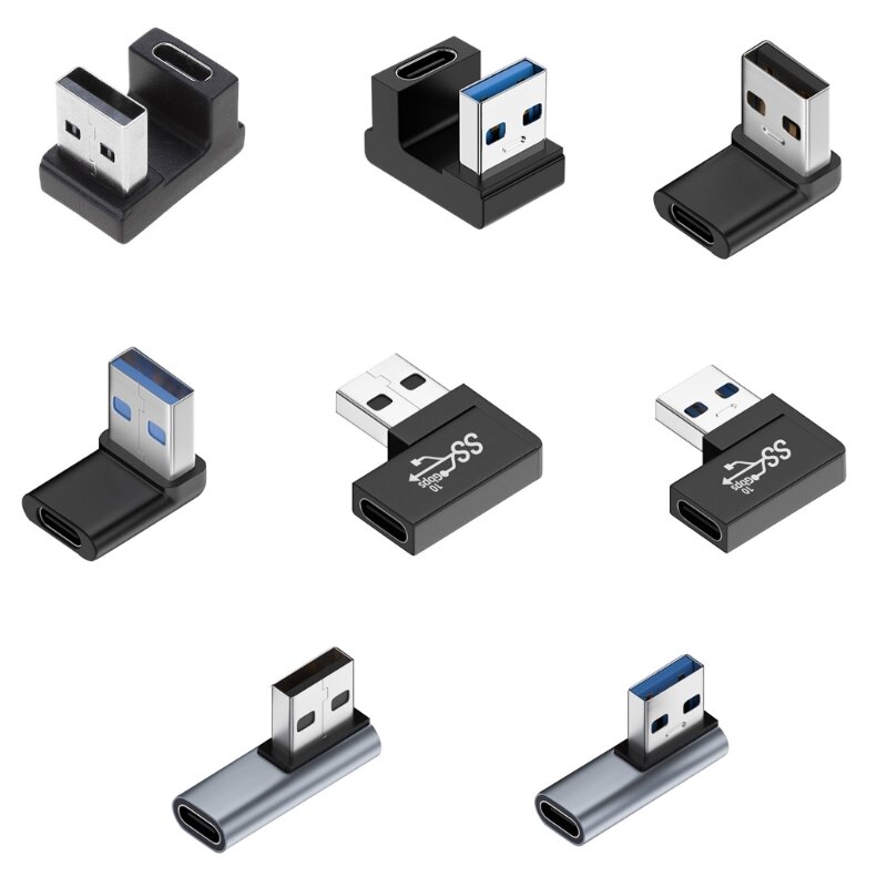 USB Laki-laki Tipe C Perempuan 90 Derajat Sudut Kanan Adaptor Ekstensi USB C Konektor Atas Bawah 10Gbps untuk