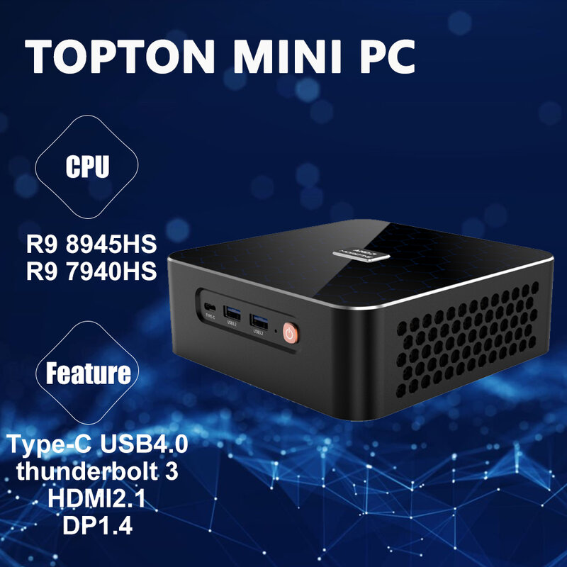 Mini PC Micro Computador AMD Ryzen 9, 8945HS, 8C 16T, até 5,2 GHz, HDMI, DP, USB, 8K 60Hz, Gráfica Radeon 780M, Form Factor pequeno