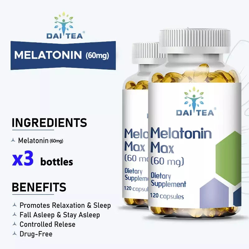 Daitea-Melatonina Cápsulas Vegetarianas, Promover a Qualidade do Sono, Saúde Ocular, Reduzir o Tempo de Acordar, 60 Mg