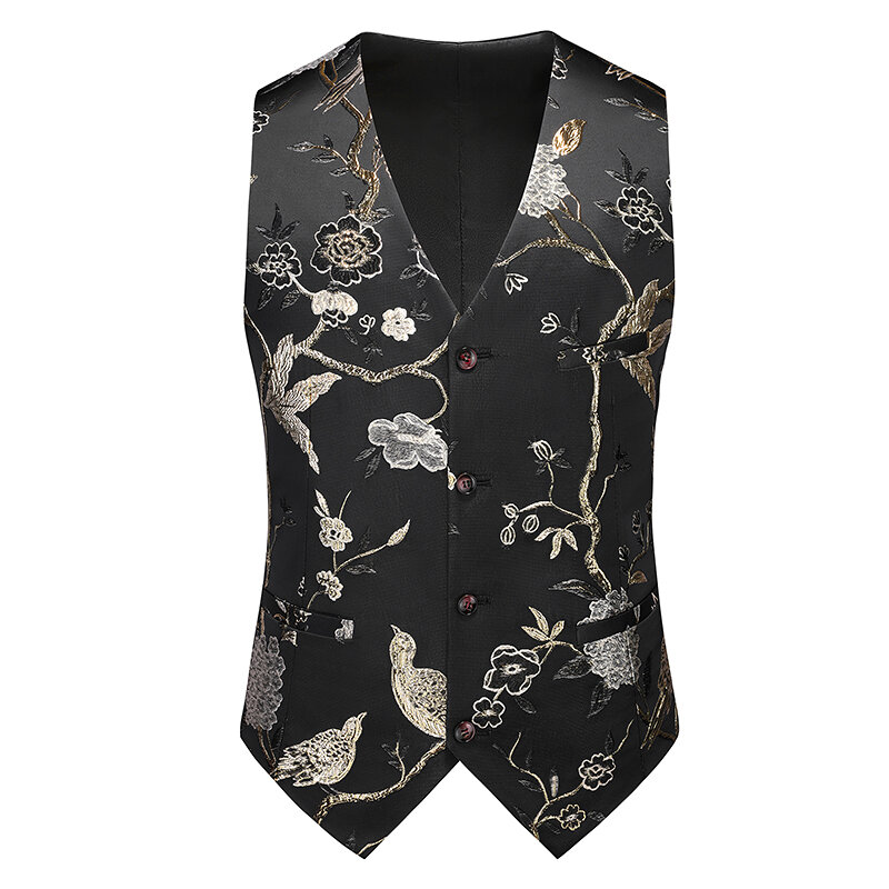 Chaleco de traje para hombre, abrigo con patrón de rosas, tela Jacquard brillante, diseño de lujo para fiesta, moda informal, ajustado