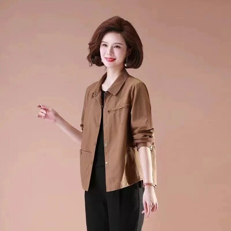 2024 New Casual Thin Coat Women Spring Autumn Jacket Fashion Windbreaker Middle-Aged Elderly Mother Outwear Shirt Female Tops