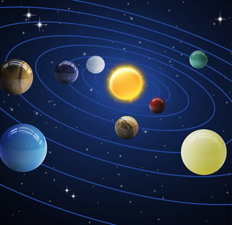 موضة جيدة الطبيعية كريستال 8 كوكب 9 كوكب الكرة الشمسية الشمس نظام الصخور الكوارتز حجر شفاء الريكي شقرا الطاقة المجال غالاكسي