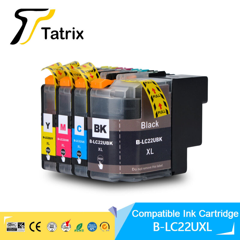 Tatrix 전체 잉크 카트리지, 브라더 DCP-J785DW MFC-J985DW 프린터 호환, LC22UXL 22UXL LC22U, BK/C/M/Y