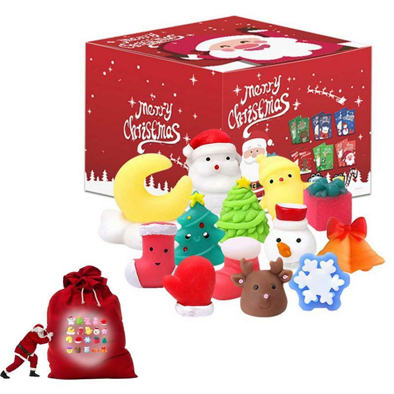Calendario de Adviento de Navidad para niños, juguete sensorial para apretar, animales Mochi bonitos, juguetes de elevación lenta, cuenta atrás, 24 piezas
