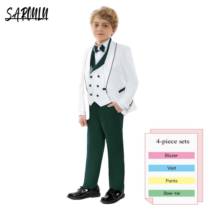 Fashion Four Pieces Suits Blazer Vest Pants Bow-tie Children Formal Luxurious Slim Fitting Clothing School Costume HH025