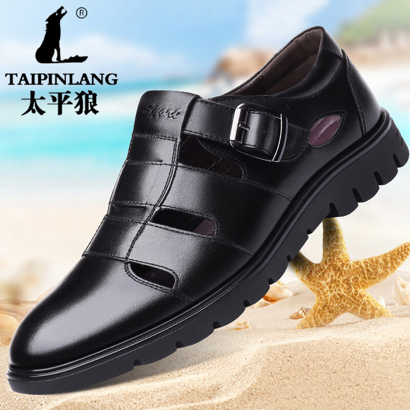 Sandales classiques en croûte de cuir pour hommes, chaussures d'extérieur légères et décontractées, pantoufles à la mode, grande taille 44, 2022