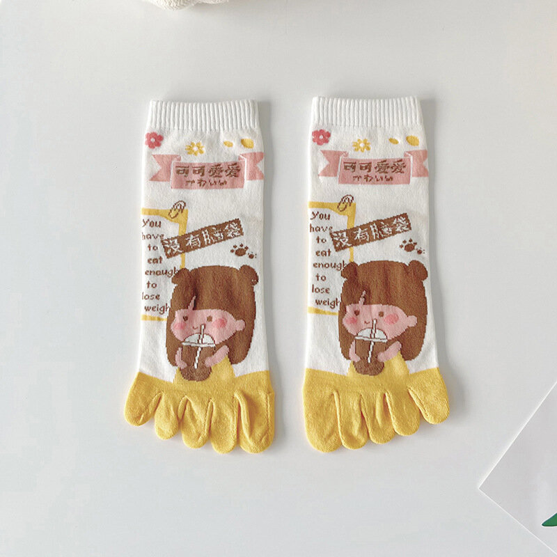Весенне-осенние женские дышащие японские кавайные Хлопковые женские носки с пятью пальцами и разрезом в стиле Харадзюку