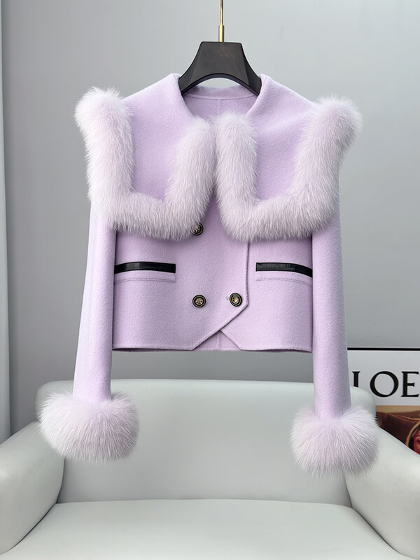 2023 Big Flip Collar Double sided Cashmere Coat Women's Hair Collar Woolen Coat Small and Short