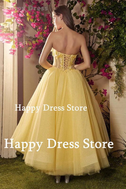 空中ブランコカットのイブニングドレス,ロングドレス,ウェディングドレス,アップリケ付き,足首の長さ,黄色