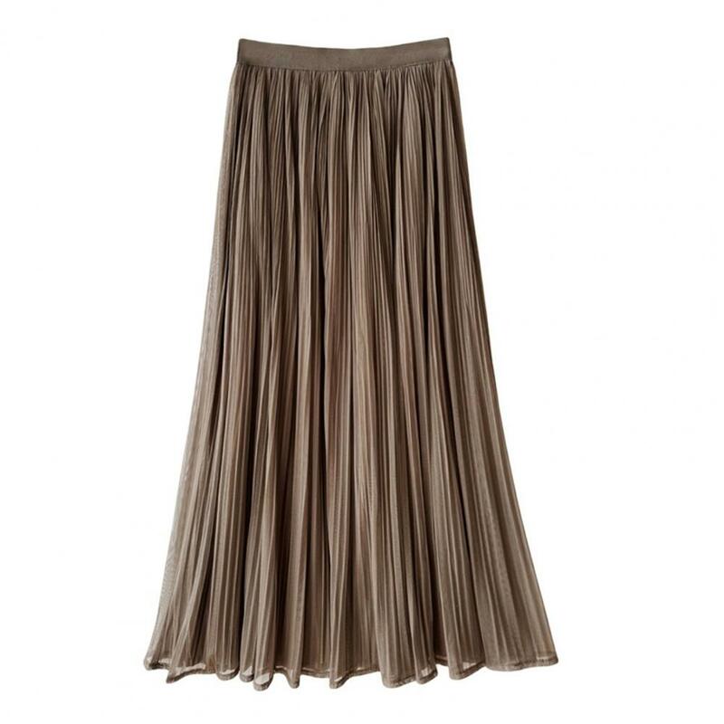 Jupe trapèze plissée élégante pour femmes, collection de jupes mi-longues à ceinture élastique, couleur unie, document pour 03/pour chaque