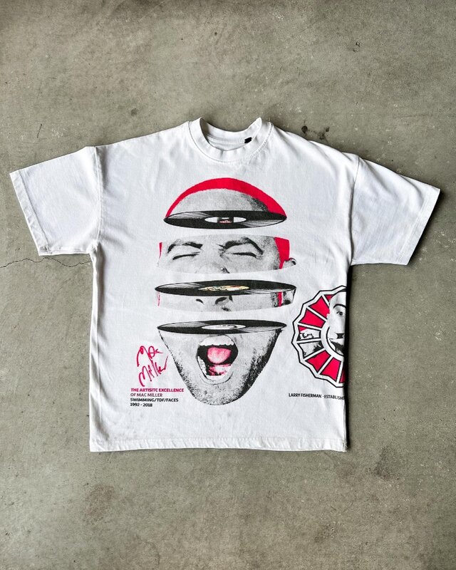 American Retro Street Portrait gedruckt Kurzarm T-Shirt Männer y2k Goth Harajuku Mode Paar lässig lose übergroße Top