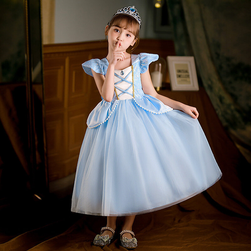 Ragazza cenerentola Cosplay Dress Up Clothes For Girls Belle Rapunzel Halloween Carnival Party Princess Costume Kids Birthday Gown