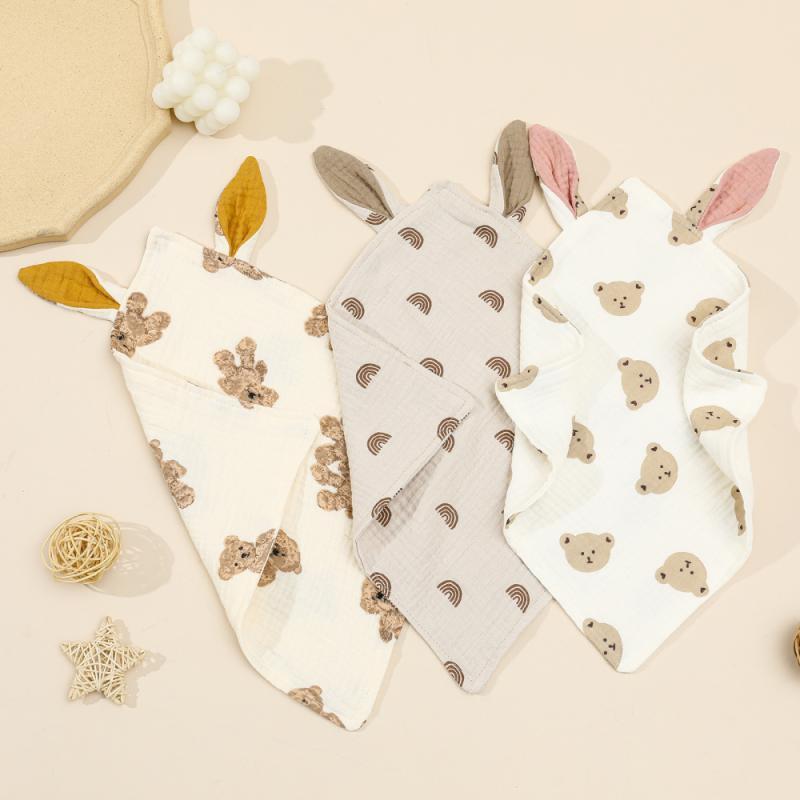 Bite-resistant Baby Rabbit Ear Sleeping Towel Sweat Absorption Rabbit Ear Cotton Gauze 1pcs Square Towel High-quality Lovely