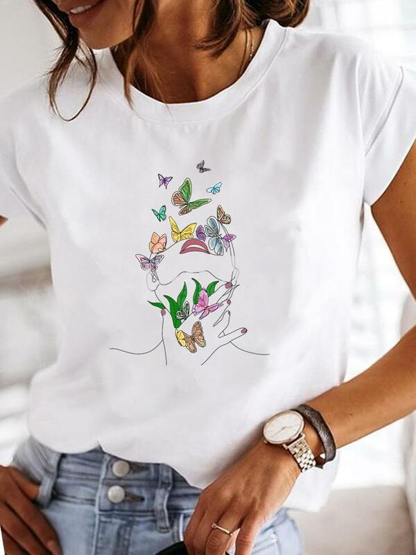 Damska koszulka z krótkim rękawem na co dzień damska koszulka z grafiką w kształcie serca i słodkim nadrukiem letnie T-shirty