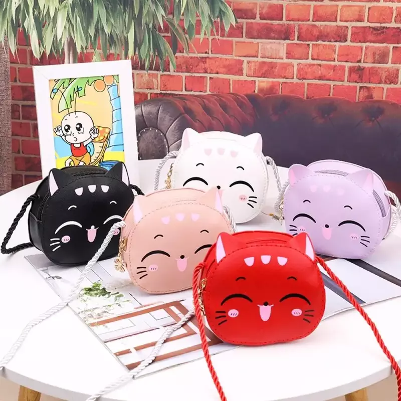 Cute Cat Cartoon Crossbody Bag para crianças, bolsa de mão pequena, porta-moedas, desenhos animados de lazer, jardim de infância, nova moda