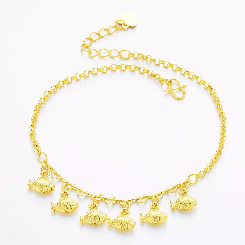 Free Shipping Imitation 18K Real Gold 100% 999 Anklet 26cm Heart Pendant Gift for Women's And Girl's Sweet Cut Style Jewelry