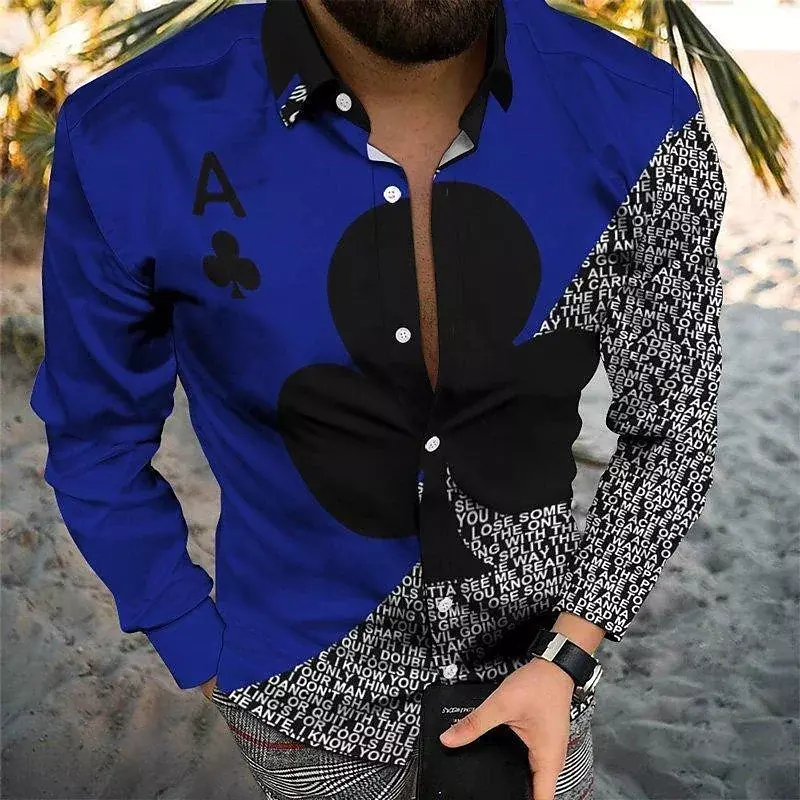 Мужская рубашка с отложным воротником, Повседневная рубашка большого размера с цветными стразами и HD графикой, весна-лето 2023
