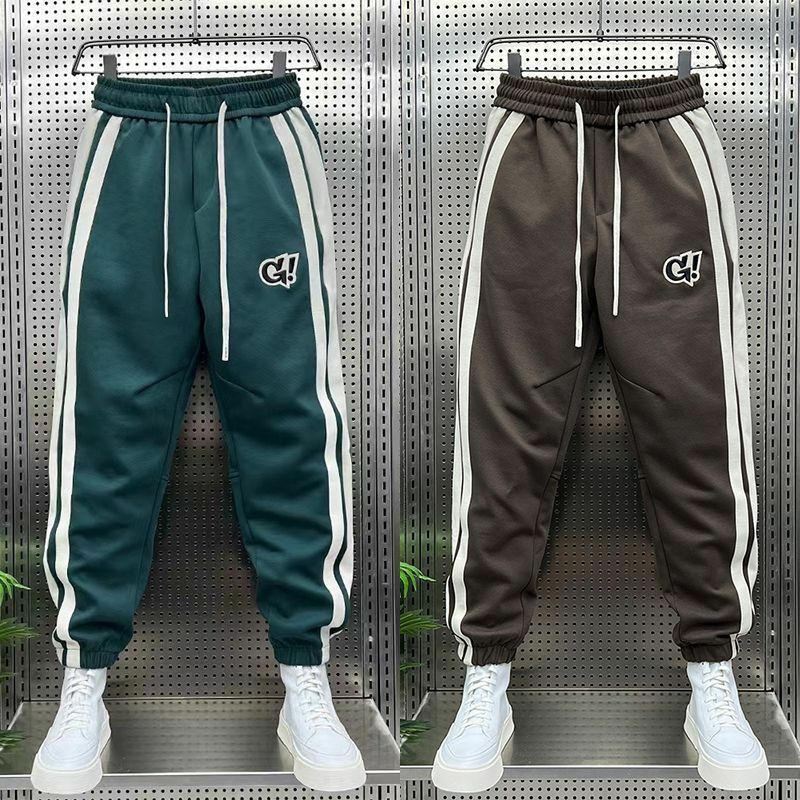 Spring and Autumn New Loose Versatile Strap Casual Pants for Men's Trendy Popular Stripe Personalized Embroidery Sports Pants