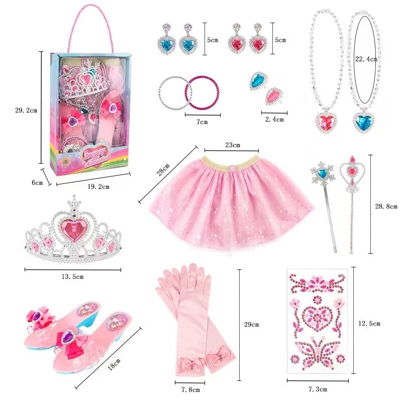 Mainan Anak Perempuan Aksesoris Rumah Berdandan Tongkat Sihir Putri Mahkota Kristal Sepatu Gelang Cincin Tas Mahkota Liontin Merah Muda Set Sarung Tangan Hadiah
