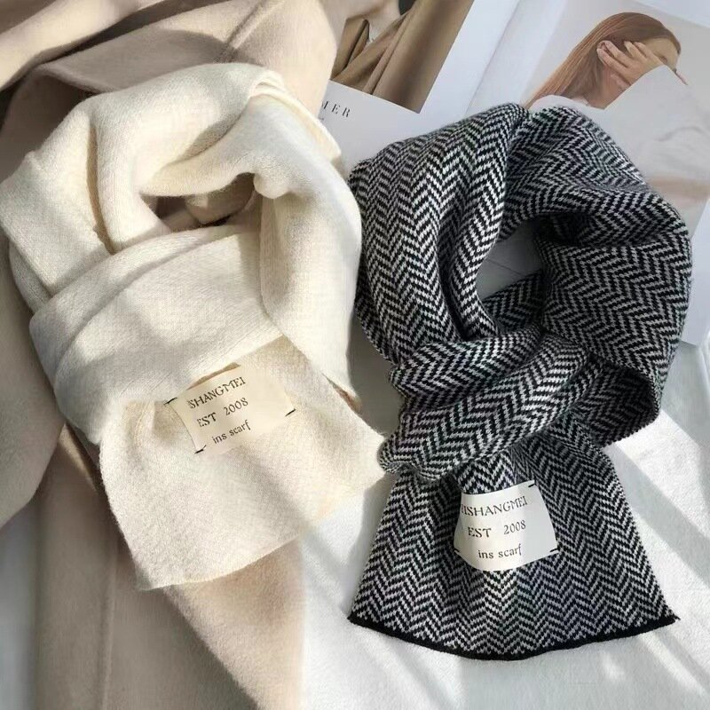 Nova versão coreana do novo inverno lã tricô cachecol feminino quente grosso cor sólida cachecol estudantes all-match quente pescoço cachecol masculino