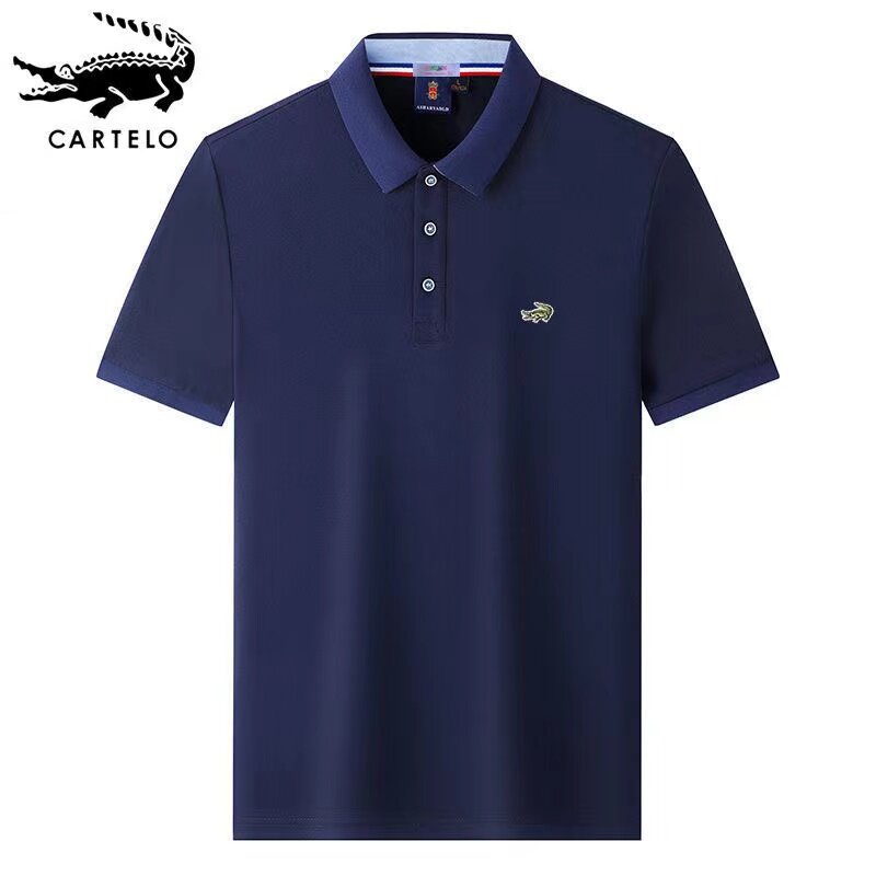 CARTELO-Polo de algodón 40% para hombre, camisa con bordado, informal, transpirable, con solapa, para primavera y verano