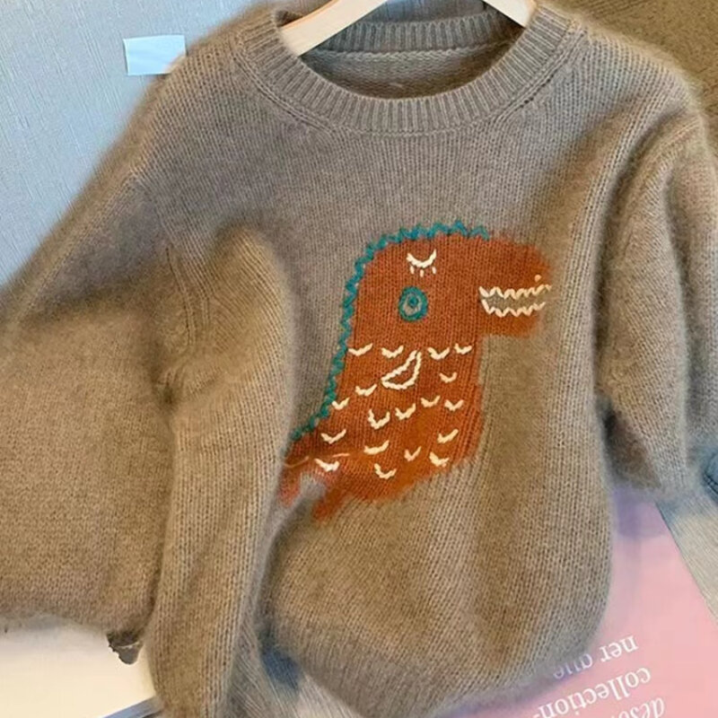 EBAIHUI-suéter con diseño Jacquard para mujer, prendas de punto de manga larga holgadas, estilo perezoso, a la moda, otoño e invierno, novedad