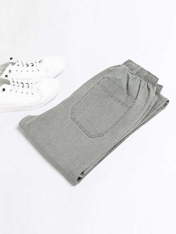 New Men's Business Casual Pants Male Solid Color Pockets Linen Pants Breathable Fashion Soft Comfortable Trousers Plus Size 5XL