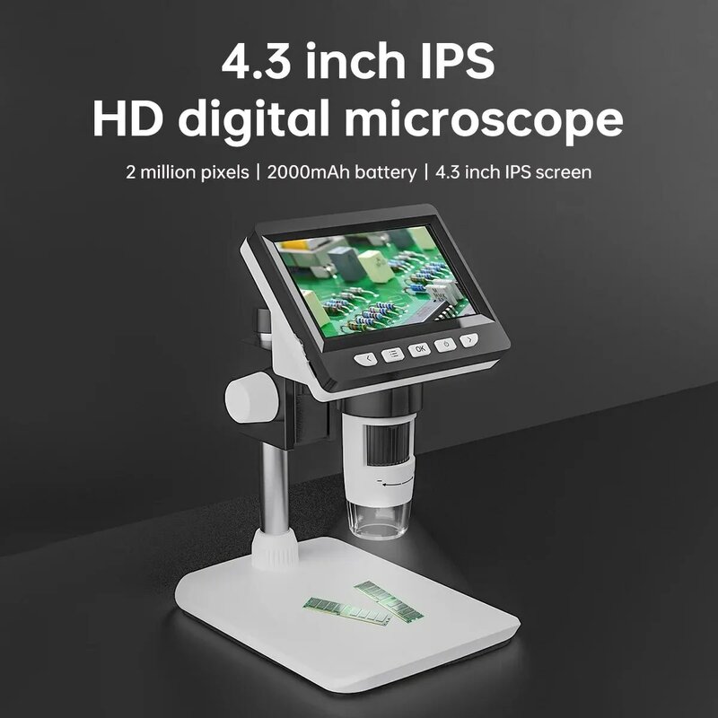 Microscopio Digital 4,3 P 50-1000x de 1080 pulgadas, Microscopio de soldadura de 2000mAh para reparación electrónica, PCB, PC, portátil