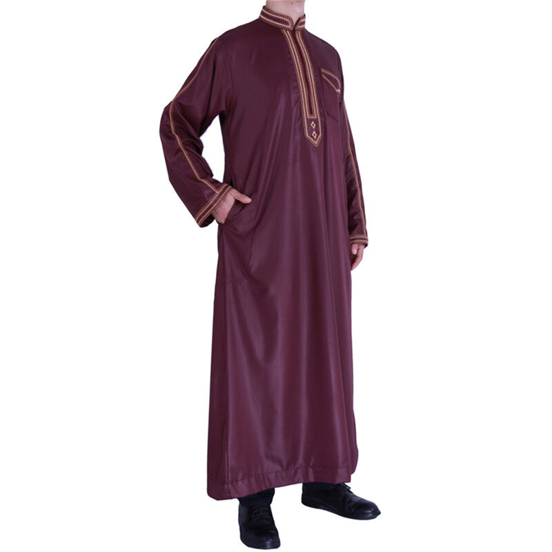 Mens MIddle East Muslim Saudi Arab Loose Long Sleeve Stand Collar Long Robe