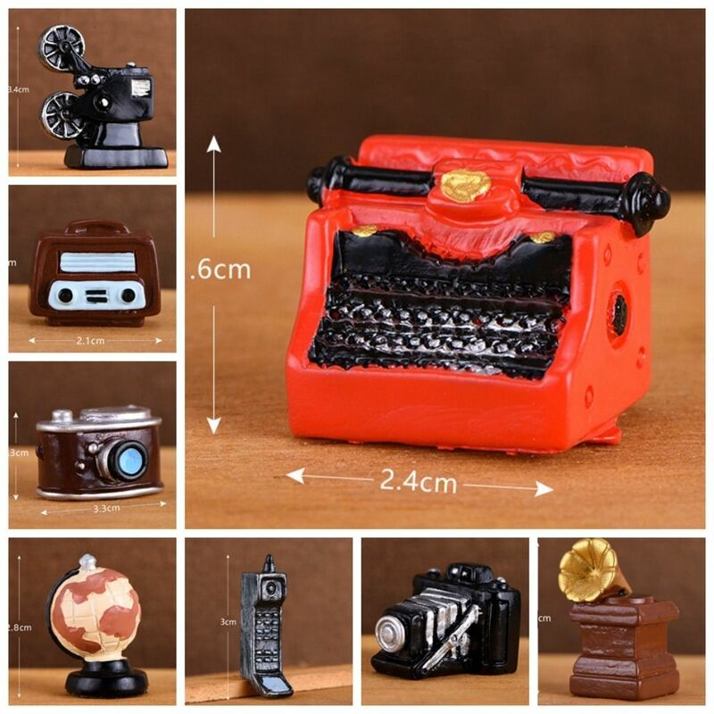 Patung kecil boneka kamera Retro, miniatur Resin kreatif, gambar rumah boneka