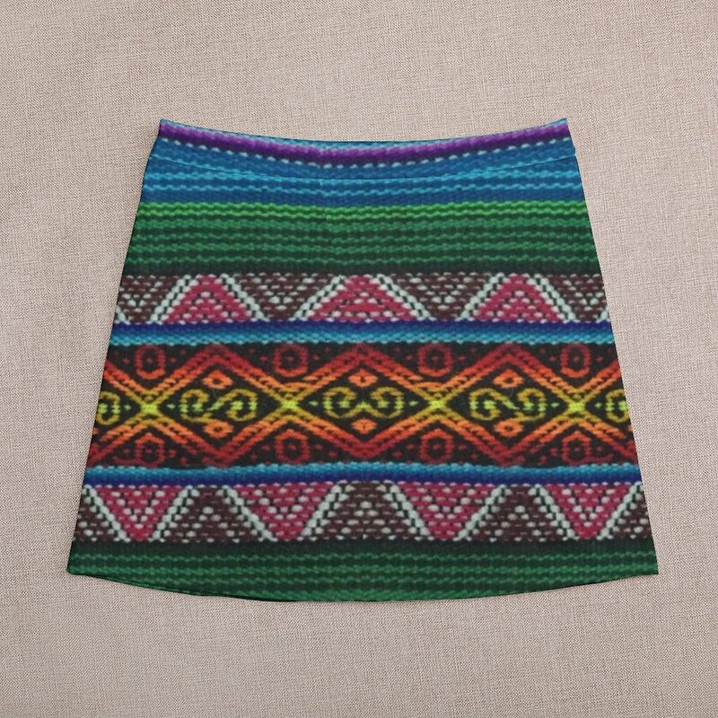 Minifalda con patrón textil peruano para mujer, vestido femenino, Minifalda vaquera