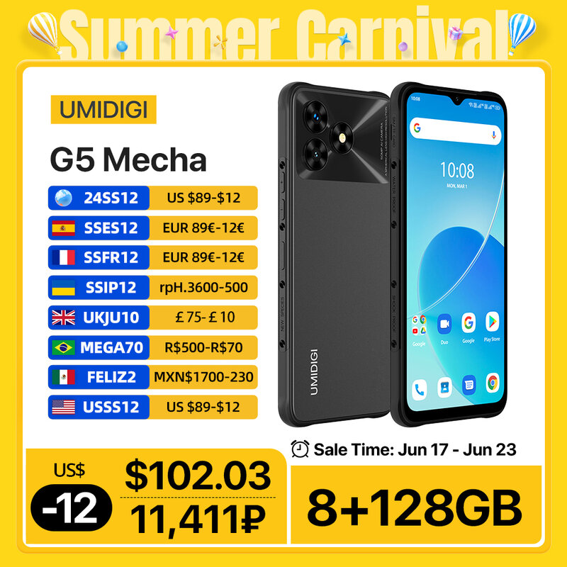 UMIDIGI G5 ponsel pintar Mecha Android 13, ponsel pintar 2023 "HD + layar, 8GB 6.6 GB, kamera 50MP, 128 mAh 90Hz (baru 6000)