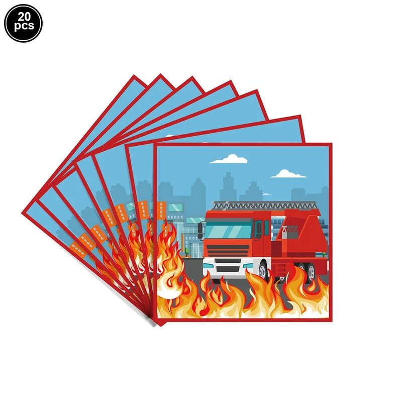 Fire Truck Birthday Party Supplies Firefighter Disposable Tableware Paper Plates Cups Napkin Happy Birthday Banner Fireman Party