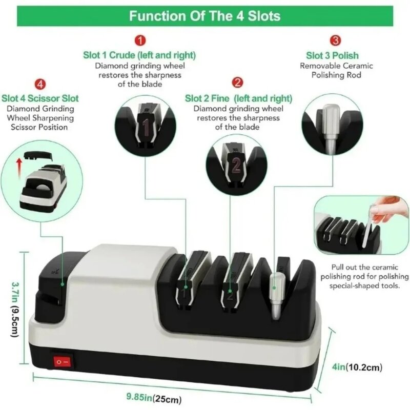 Electric Knife Sharpener- 4 in 1 Electric Knife Sharpeners for Straight Blade Knives, Serrated Knives, Ceramic Knives