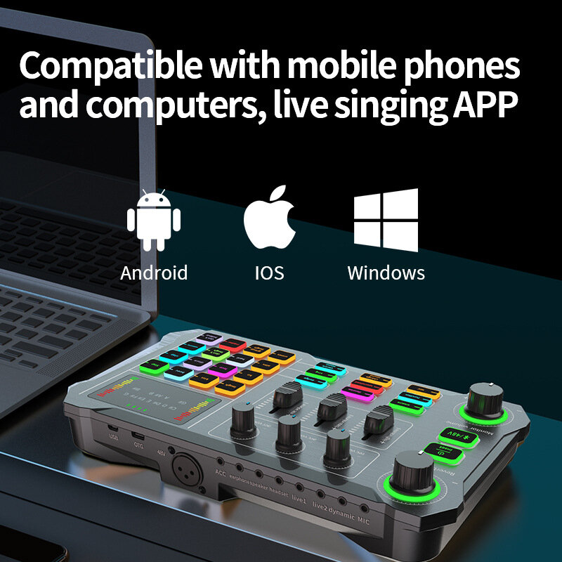 YINAIL kartu suara Live Streaming perangkat, untuk ponsel dan komputer, Set kartu suara jangkar Tiktiok, Meja peralatan pencampur