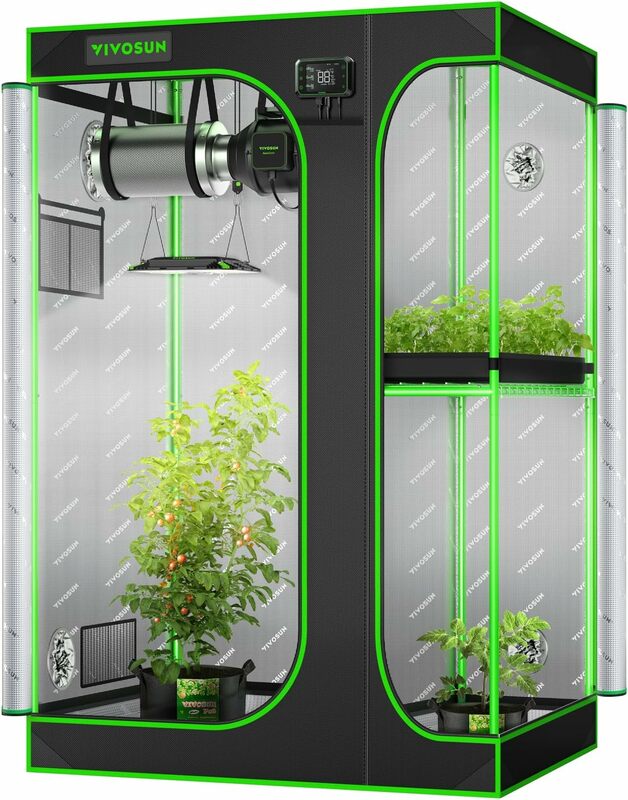 Палатка для выращивания растений VIVOSUN D436 2-в-1 4x3, высокоотражающий лавсан 48x36x72 дюйма с несколькими камерами и напольным лотком для гидропонных систем в помещении