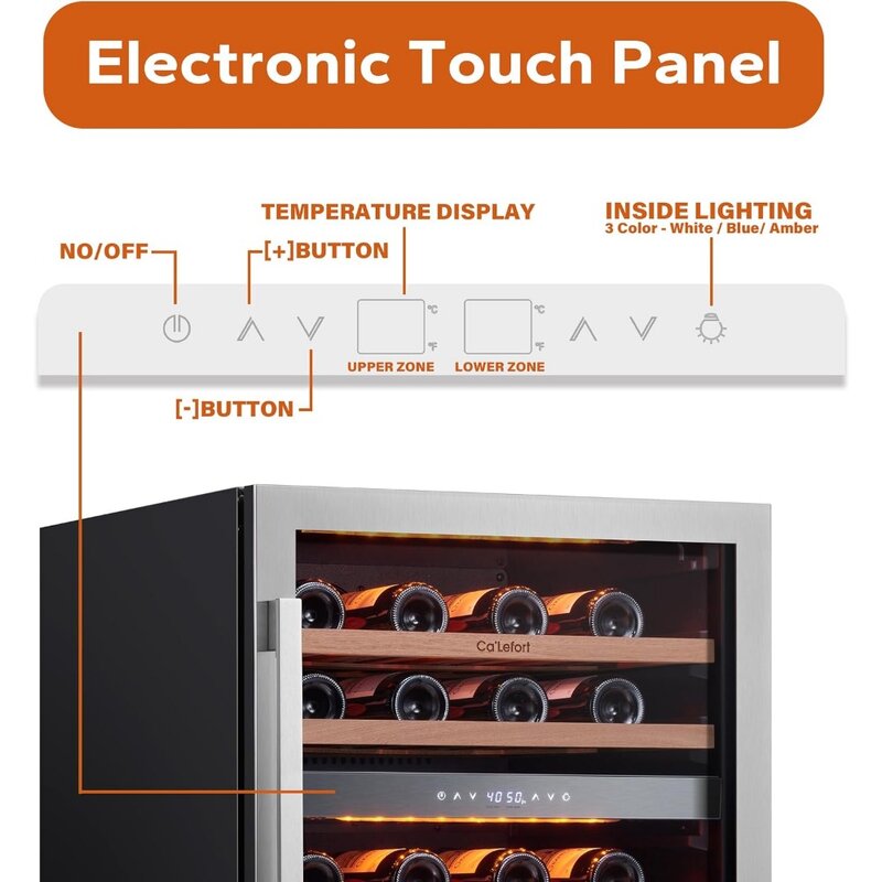 Wine Cooler Refrigerator - 46 Bottle Wine Fridge Dual Zone with Modern Touch Intelligent Digital 40°-65°F Low Noise