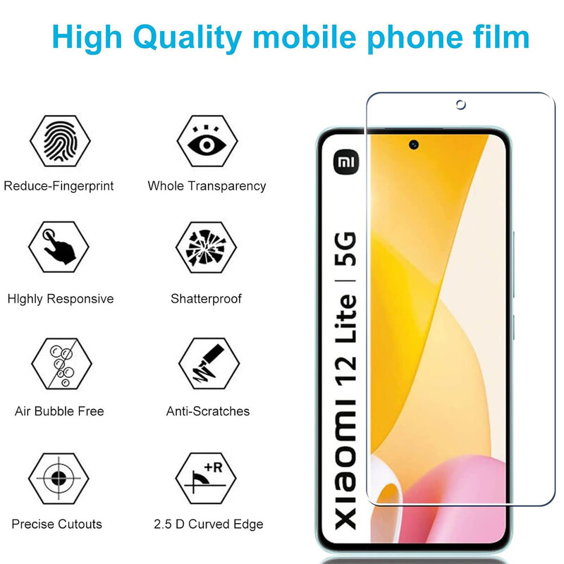2/4Pcs Tempered Glass For Xiaomi 12 Lite Screen Protector Glass Film