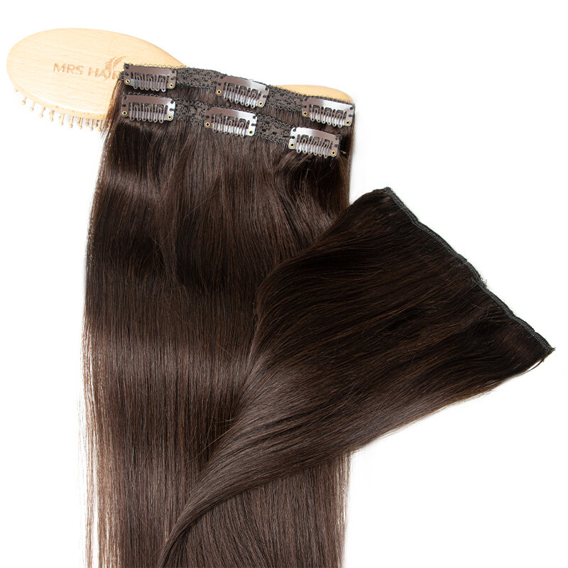 Extensiones de cabello humano con Clip marrón, cabello liso de seda Natural, doble trama, 16-20 pulgadas, suave y Natural para volumen, 3 unidades por lote