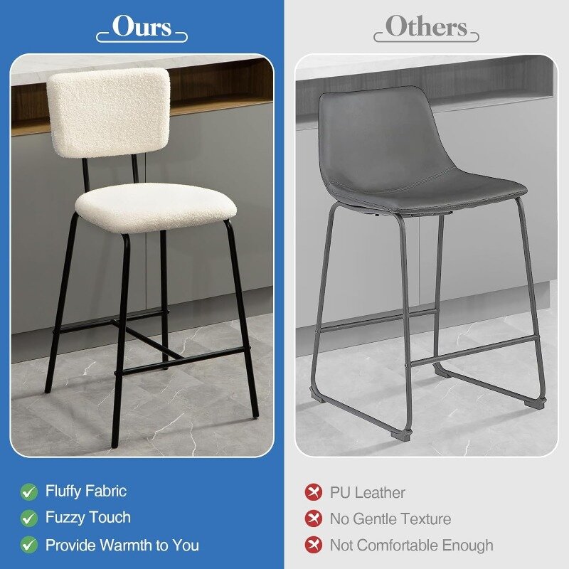 Барные стулья, набор из 2 стоек, высокие барные стулья: Современная Белая обитоя искусственная кожа для кухни, бистро, паба