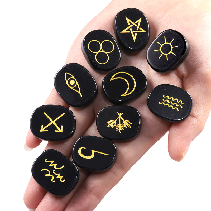10 sztuk/zestaw uzdrawiający kryształ czarownice Runes kamień zestaw z grawerowane symbole cygańskie dla Chakra równoważenie wróżby joga medytacja