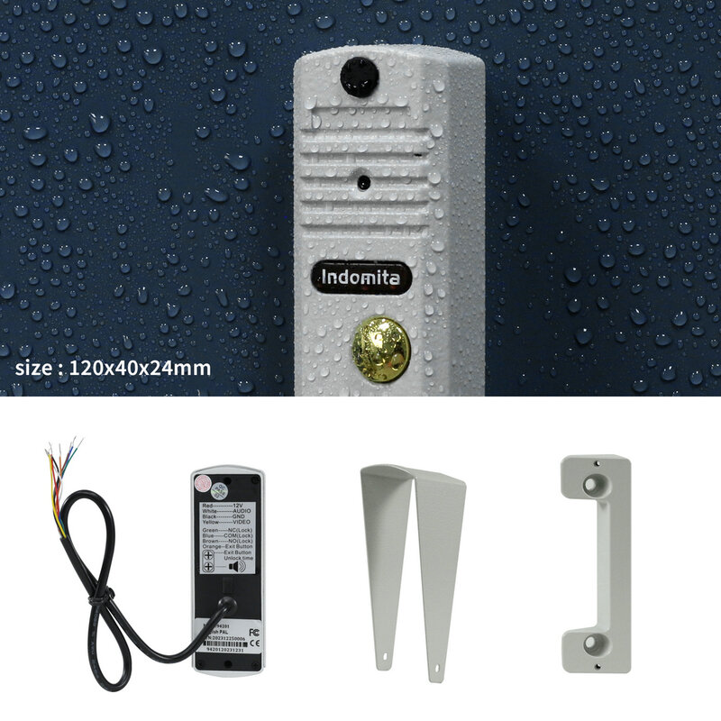 Wideodomofon Indomita do domu, metalowy dzwonek do drzwi z panelem przywoławczym, wodoodporny na zewnątrz, noktowizor, obsługa odblokowywania zamka elektrycznego