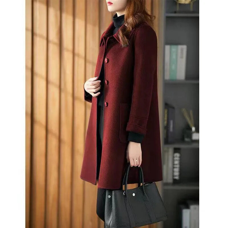 Женское шерстяное пальто средней и большой длины, с длинным рукавом