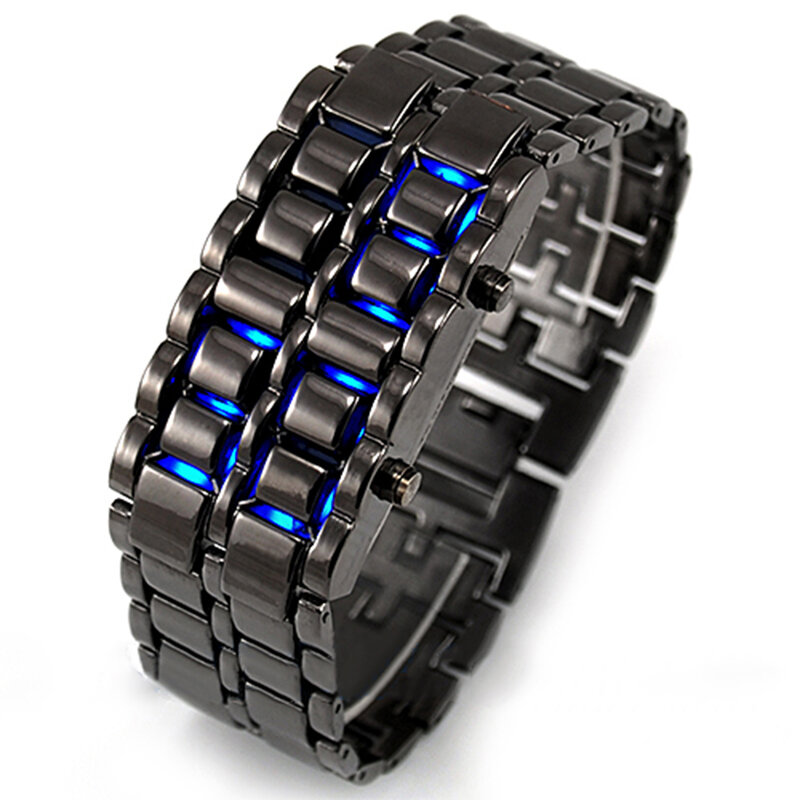 Montre-bracelet en métal de samouraï de fer de style de mode, montres-bracelets numériques de LED, montre électronique, 2022