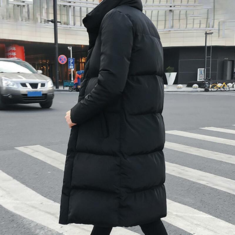 Men Jacket Hooded Solid Color Long Sleeve Coldproof Hooded Coat Winter Thicken Cotton Padded Windbreaker Outwear Streetwear